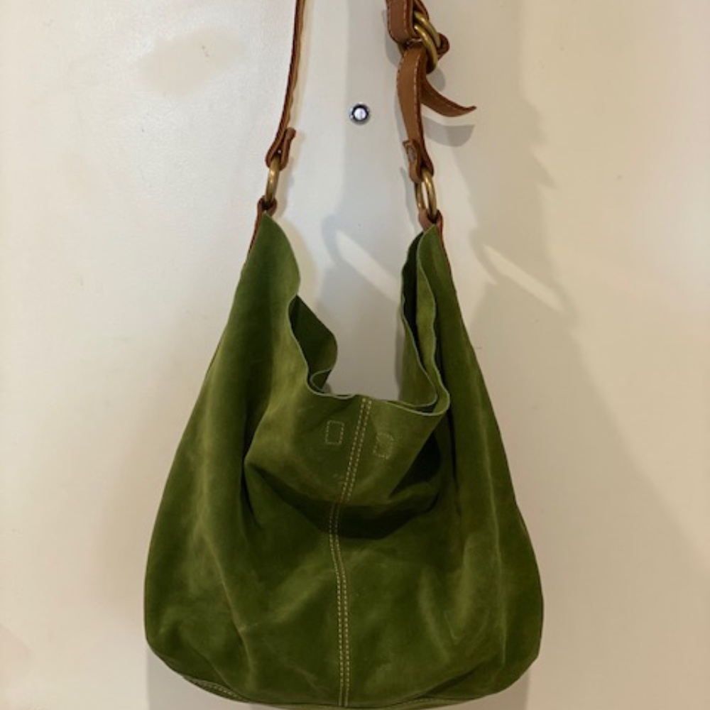 Lucky Brand Apple Green Suede Hobo Bag Boho Chic